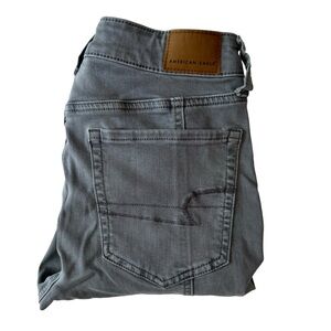 AEO Blue Gray Stretch Button Fly Ne(x)t Level Stretch Hi-Rise Jeggings